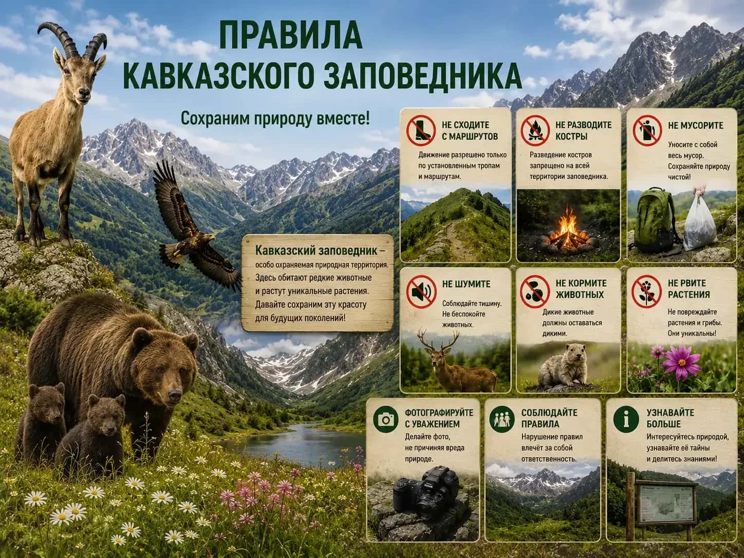 The boundary of the Caucasus Nature Biosphere Reserve on the trail to the Bzerpinsky cornice