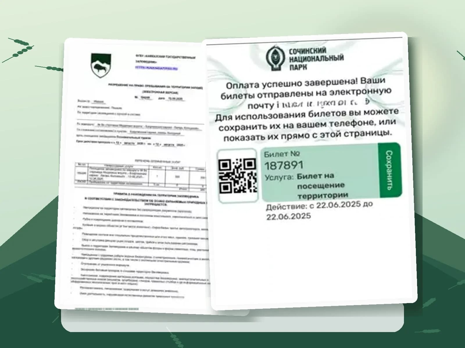 Permit and ticket for the Bzerpinsky Cornice